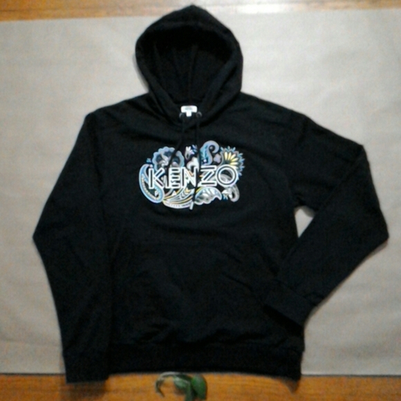 KENZO Paisley Logo Embroidered Hoodie Black L 09/24 - Picture 2 of 11